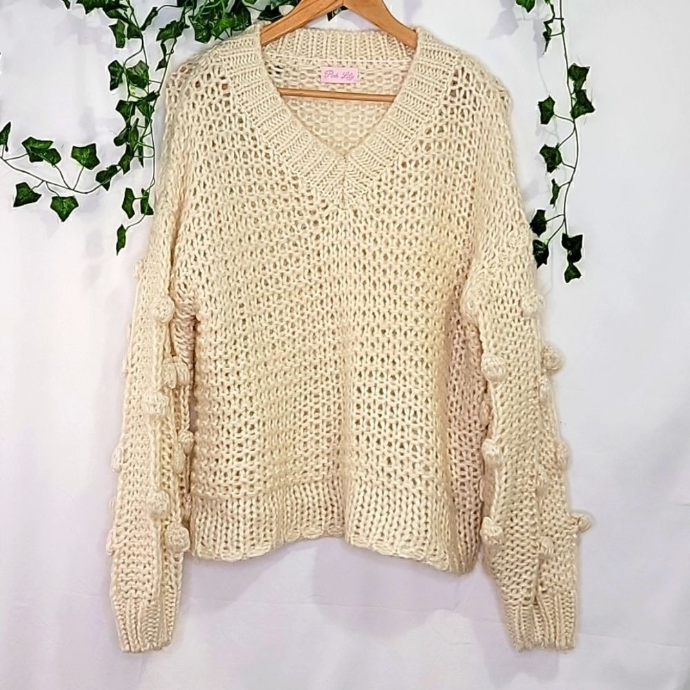 Pink Lily. Oversized. Crochet Sweater. Size Small. Like New